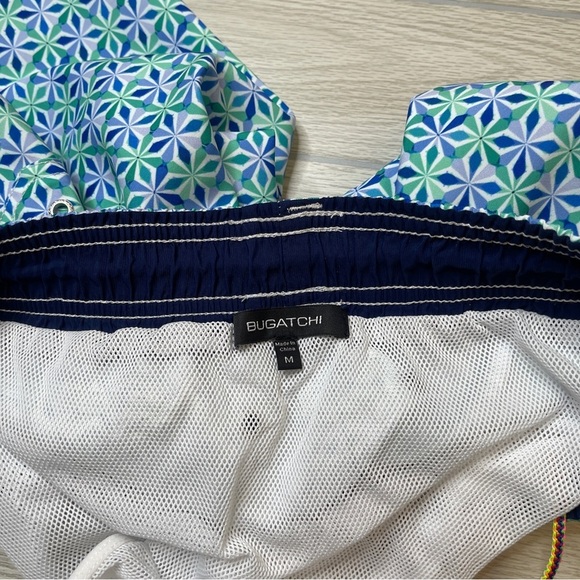 Bugatchi Mid Length 7” Blue Green Geometric Swim Lined Shorts Trunks Mens Size M - Picture 8 of 13